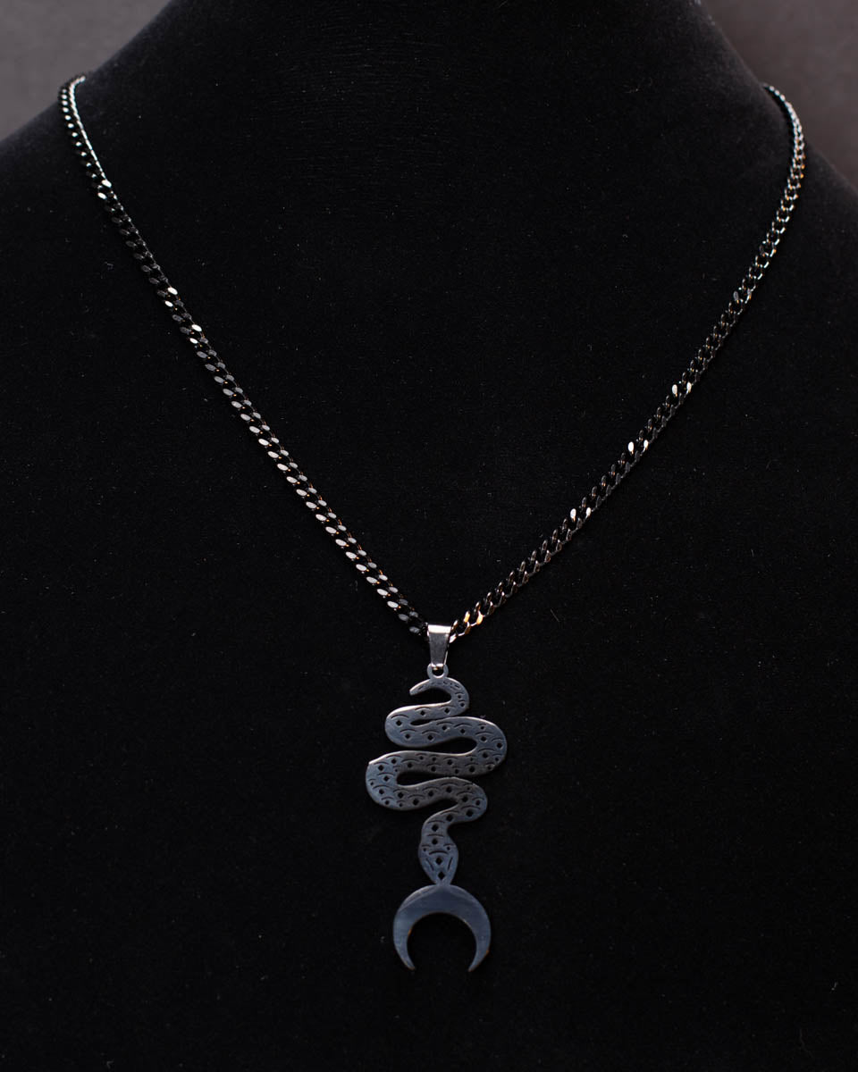 Frayle Black Snake & Moon Necklace