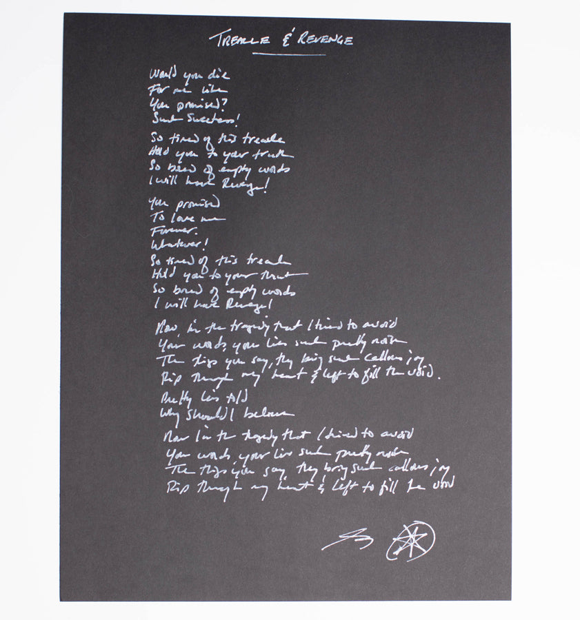 Handwritten Lyric Sheet (Skin & Sorrow LP)